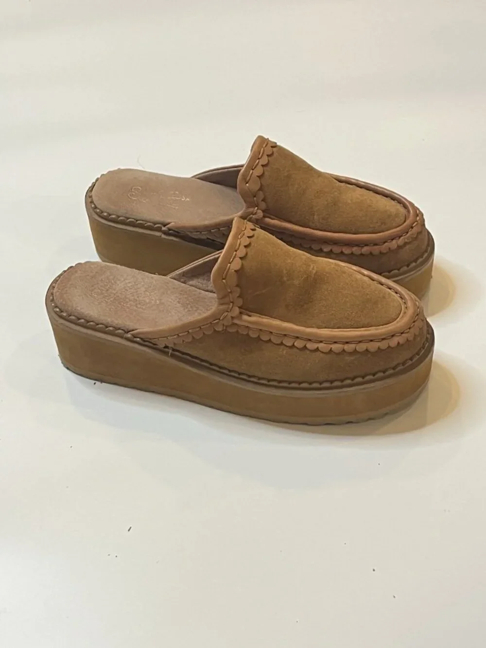 Seychelles Womens 6 Brown Suede Leather Platform Mule Clogs Boho Y2K